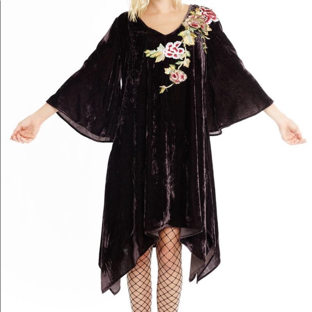 Aratta Floral Embroidery Velveteen Tunic Top Dress